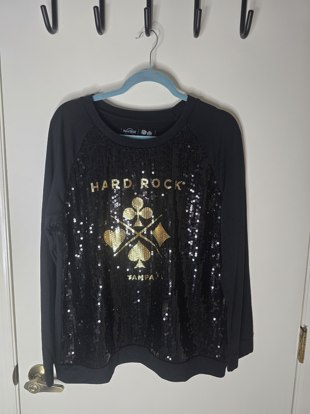 Hard Rock Cafe Tampa Women's Black Sequin Logo Long-Sleeve Top